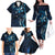 Hawaii Makahiki Season Family Matching Off The Shoulder Long Sleeve Dress and Hawaiian Shirt Floral Tribal Tattoo Blue Galaxy