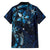 Hawaii Makahiki Season Family Matching Off The Shoulder Long Sleeve Dress and Hawaiian Shirt Floral Tribal Tattoo Blue Galaxy