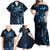 Hawaii Makahiki Season Family Matching Off Shoulder Maxi Dress and Hawaiian Shirt Floral Tribal Tattoo Blue Galaxy