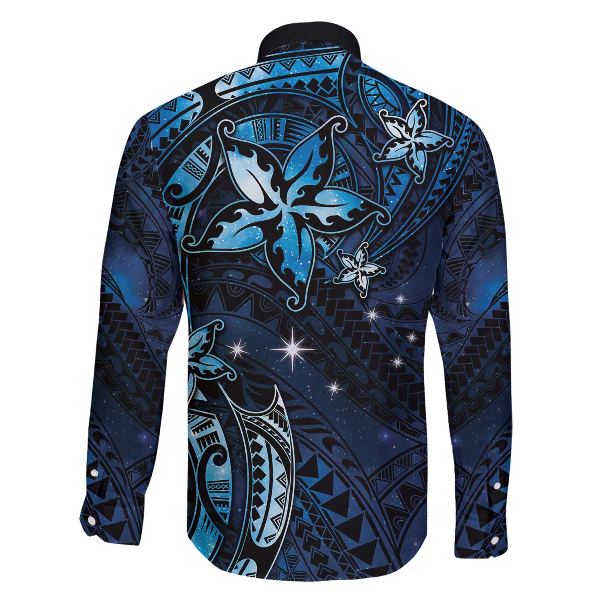 Hawaii Makahiki Season Family Matching Off Shoulder Short Dress and Hawaiian Shirt Floral Tribal Tattoo Blue Galaxy