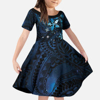 Hawaii Makahiki Season Family Matching Puletasi and Hawaiian Shirt Floral Tribal Tattoo Blue Galaxy