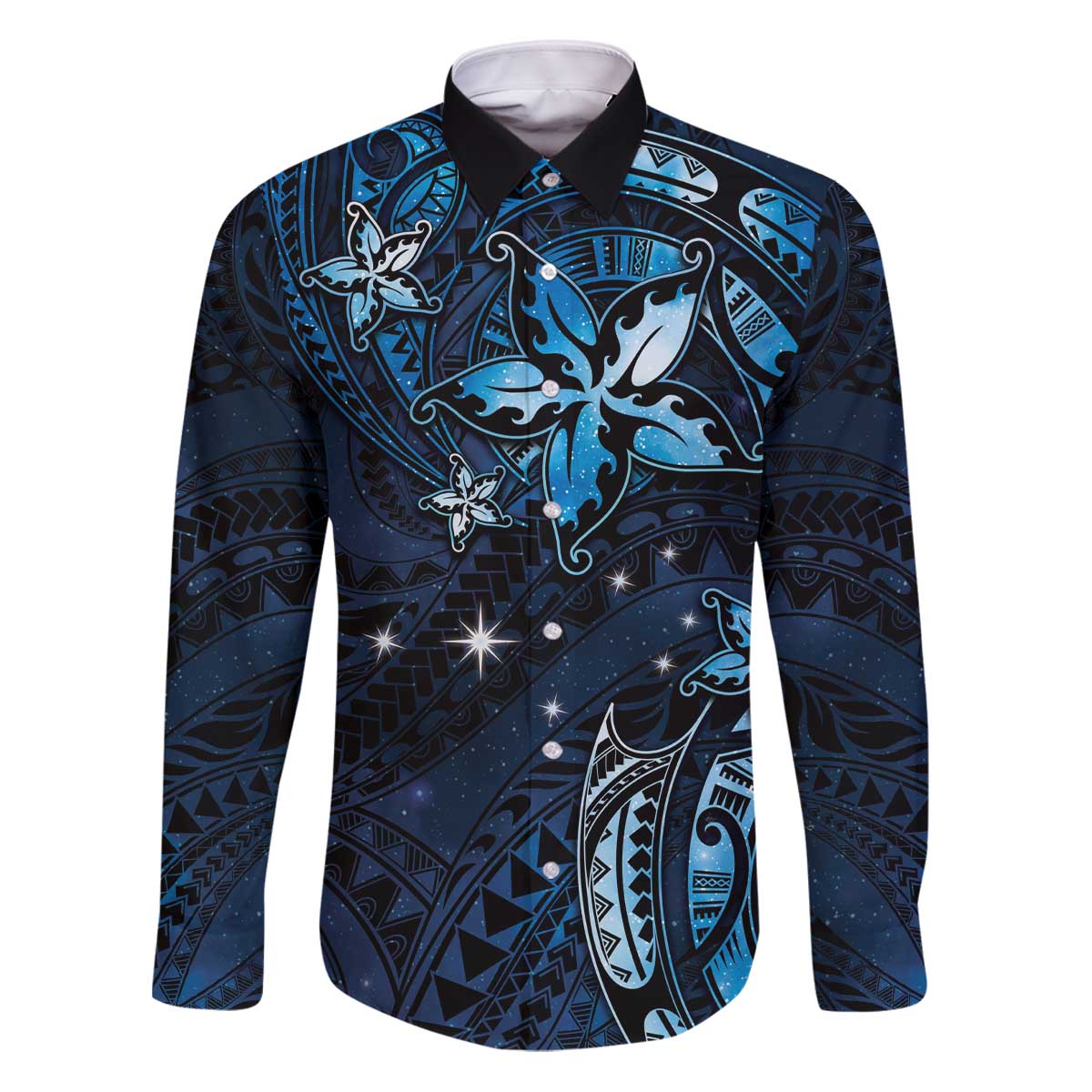 Hawaii Makahiki Season Family Matching Puletasi and Hawaiian Shirt Floral Tribal Tattoo Blue Galaxy