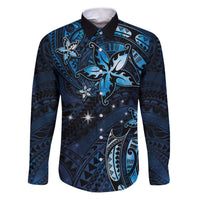 Hawaii Makahiki Season Family Matching Puletasi and Hawaiian Shirt Floral Tribal Tattoo Blue Galaxy