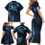 Hawaii Makahiki Season Family Matching Short Sleeve Bodycon Dress and Hawaiian Shirt Floral Tribal Tattoo Blue Galaxy