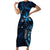 Hawaii Makahiki Season Family Matching Short Sleeve Bodycon Dress and Hawaiian Shirt Floral Tribal Tattoo Blue Galaxy