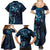 Hawaii Makahiki Season Family Matching Summer Maxi Dress and Hawaiian Shirt Floral Tribal Tattoo Blue Galaxy