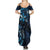 Hawaii Makahiki Season Family Matching Summer Maxi Dress and Hawaiian Shirt Floral Tribal Tattoo Blue Galaxy