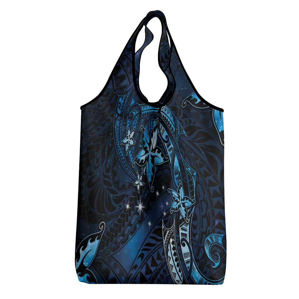 Hawaii Makahiki Season Grocery Bag Floral Tribal Tattoo Blue Galaxy LT05 - Polynesian Pride