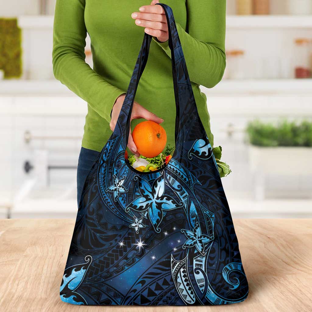 Hawaii Makahiki Season Grocery Bag Floral Tribal Tattoo Blue Galaxy LT05 - Polynesian Pride