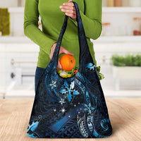 Hawaii Makahiki Season Grocery Bag Floral Tribal Tattoo Blue Galaxy LT05 - Polynesian Pride