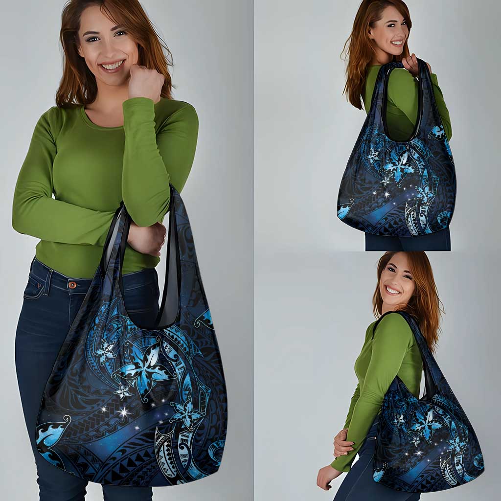 Hawaii Makahiki Season Grocery Bag Floral Tribal Tattoo Blue Galaxy LT05 - Polynesian Pride
