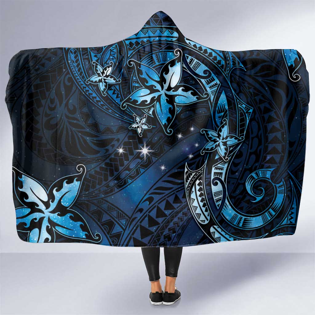 Hawaii Makahiki Season Hooded Blanket Floral Tribal Tattoo Blue Galaxy LT05 One Size Blue - Polynesian Pride