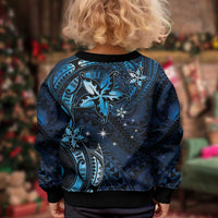 Hawaii Makahiki Season Kid Ugly Christmas Sweater Floral Tribal Tattoo Blue Galaxy