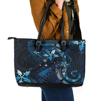Hawaii Makahiki Season Leather Tote Bag Floral Tribal Tattoo Blue Galaxy LT05 - Polynesian Pride