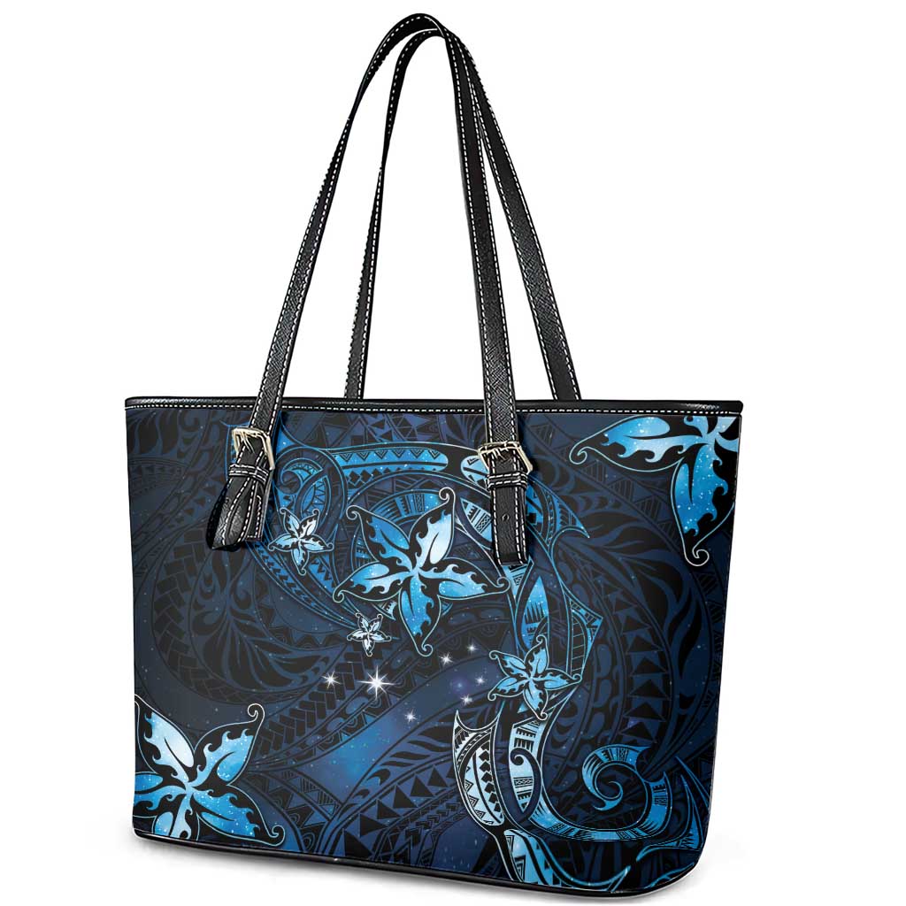 Hawaii Makahiki Season Leather Tote Bag Floral Tribal Tattoo Blue Galaxy LT05 - Polynesian Pride