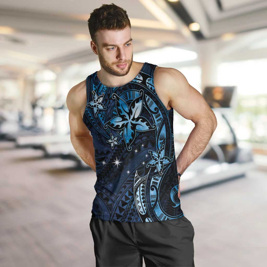 Hawaii Makahiki Season Men Tank Top Floral Tribal Tattoo Blue Galaxy LT05 Blue - Polynesian Pride