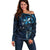 Hawaii Makahiki Season Off Shoulder Sweater Floral Tribal Tattoo Blue Galaxy