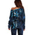 Hawaii Makahiki Season Off Shoulder Sweater Floral Tribal Tattoo Blue Galaxy