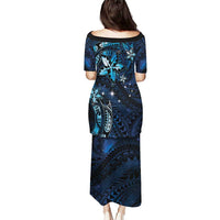 Hawaii Makahiki Season Puletasi Floral Tribal Tattoo Blue Galaxy LT05 - Polynesian Pride