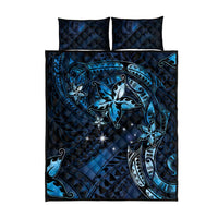 Hawaii Makahiki Season Quilt Bed Set Floral Tribal Tattoo Blue Galaxy