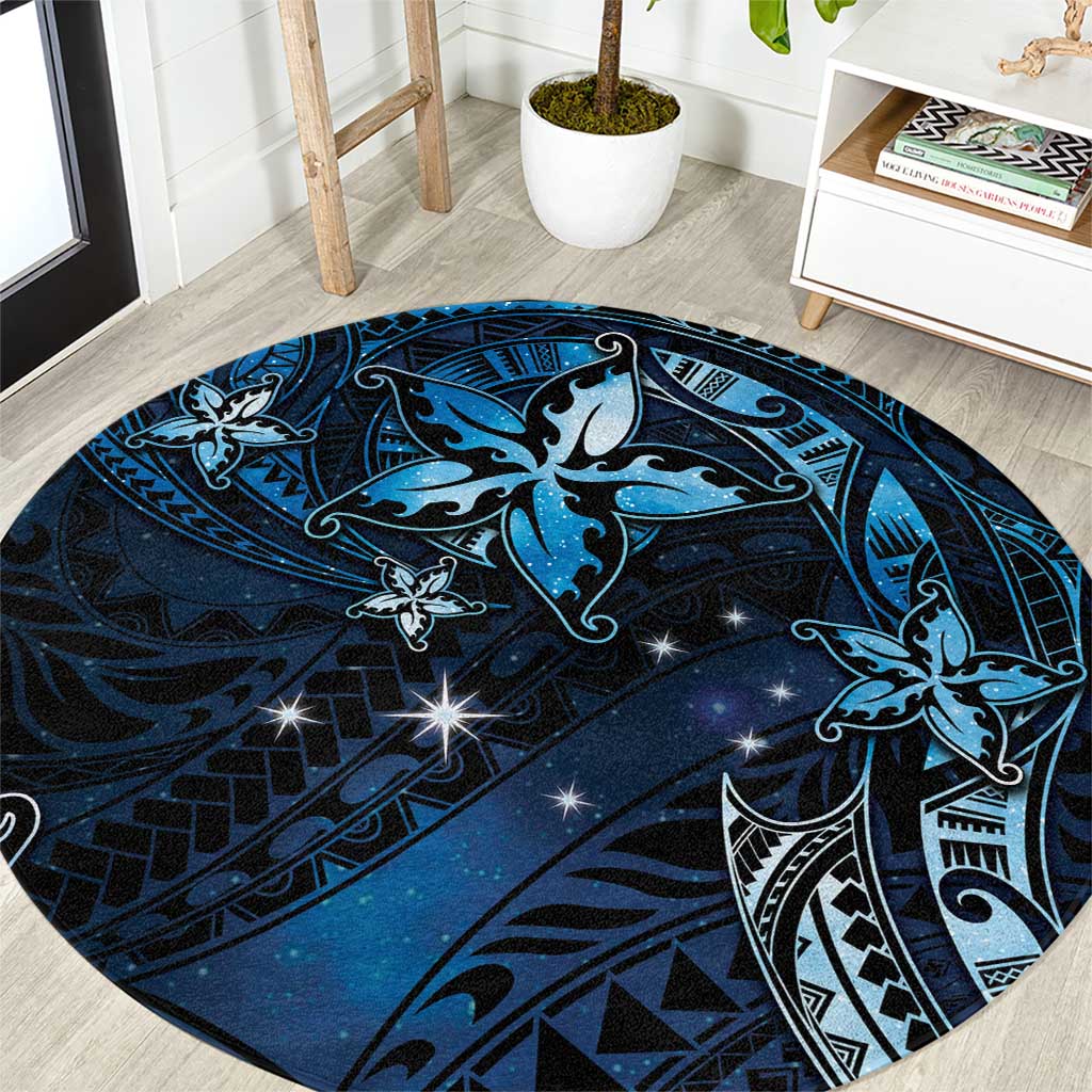 Hawaii Makahiki Season Round Carpet Floral Tribal Tattoo Blue Galaxy