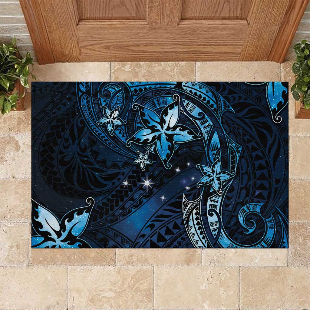 Hawaii Makahiki Season Rubber Doormat Floral Tribal Tattoo Blue Galaxy LT05 Blue - Polynesian Pride