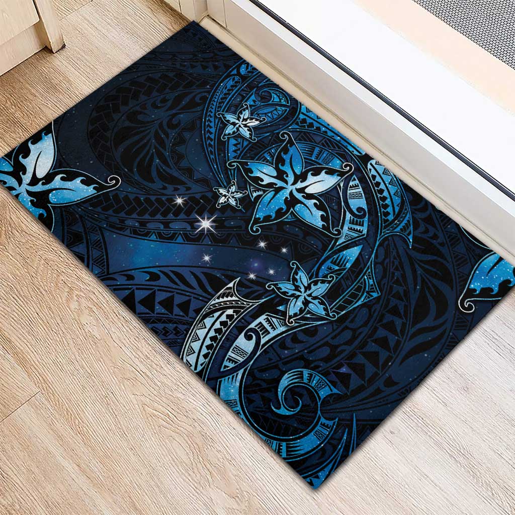 Hawaii Makahiki Season Rubber Doormat Floral Tribal Tattoo Blue Galaxy LT05 - Polynesian Pride