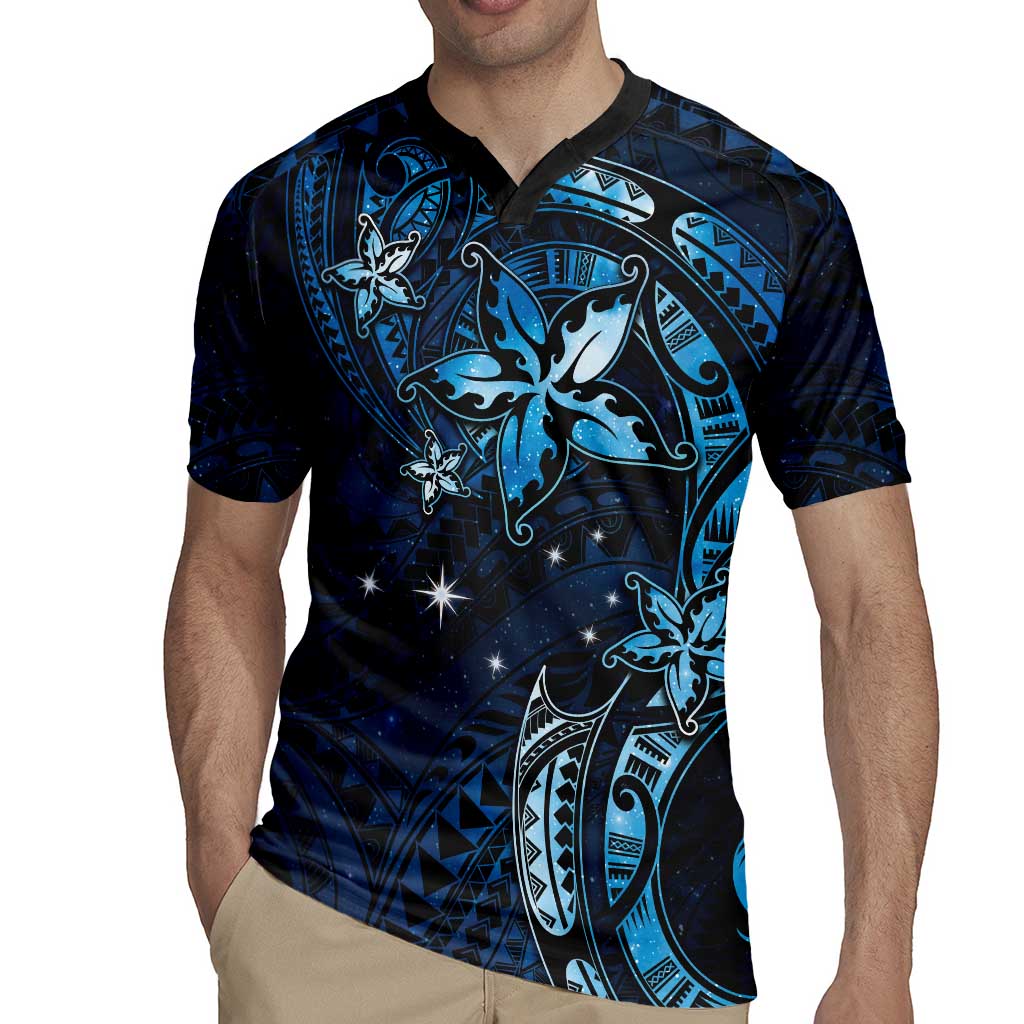 Hawaii Makahiki Season Rugby Jersey Floral Tribal Tattoo Blue Galaxy LT05 - Polynesian Pride