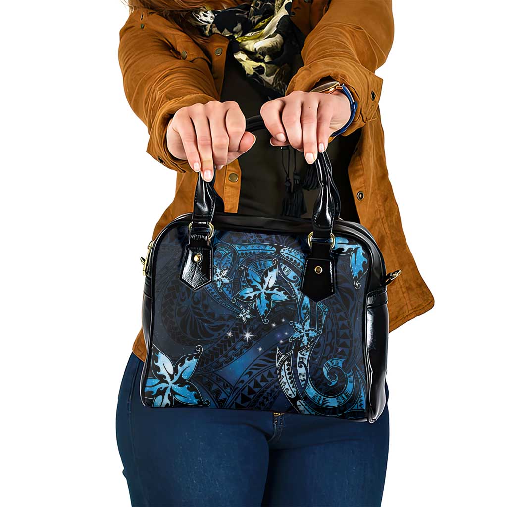 Hawaii Makahiki Season Shoulder Handbag Floral Tribal Tattoo Blue Galaxy