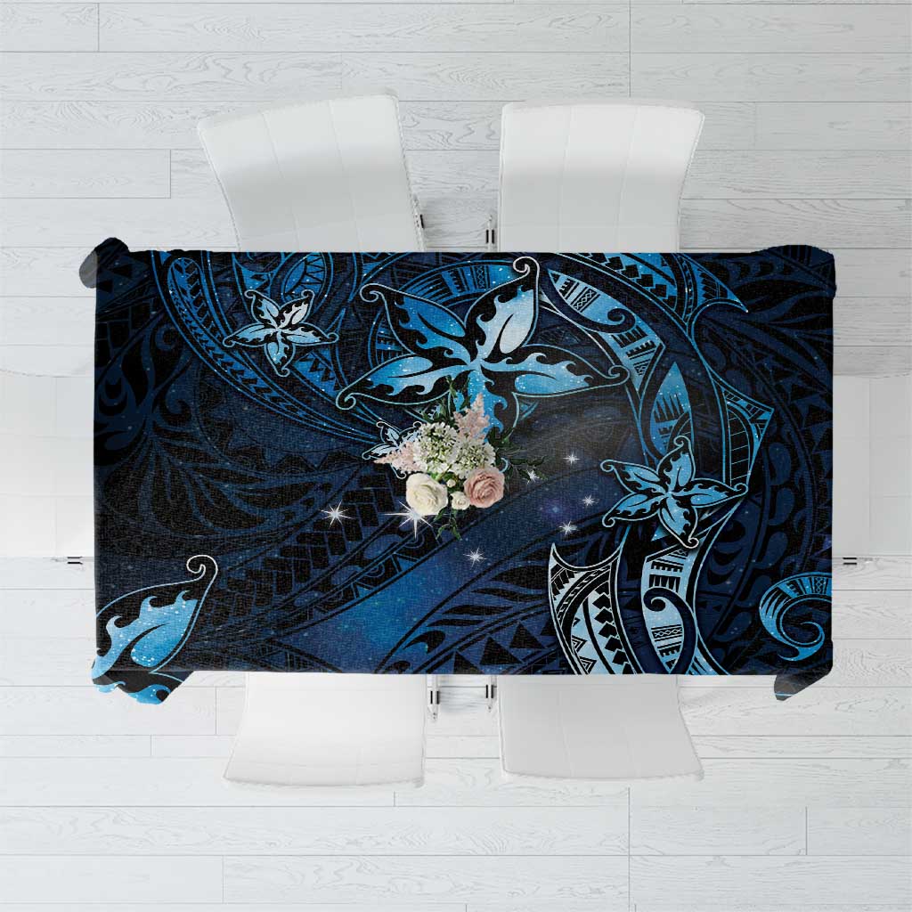 Hawaii Makahiki Season Tablecloth Floral Tribal Tattoo Blue Galaxy LT05 Blue - Polynesian Pride