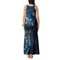Hawaii Makahiki Season Tank Maxi Dress Floral Tribal Tattoo Blue Galaxy LT05 - Polynesian Pride