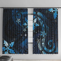 Hawaii Makahiki Season Window Curtain Floral Tribal Tattoo Blue Galaxy LT05 With Hooks Blue - Polynesian Pride