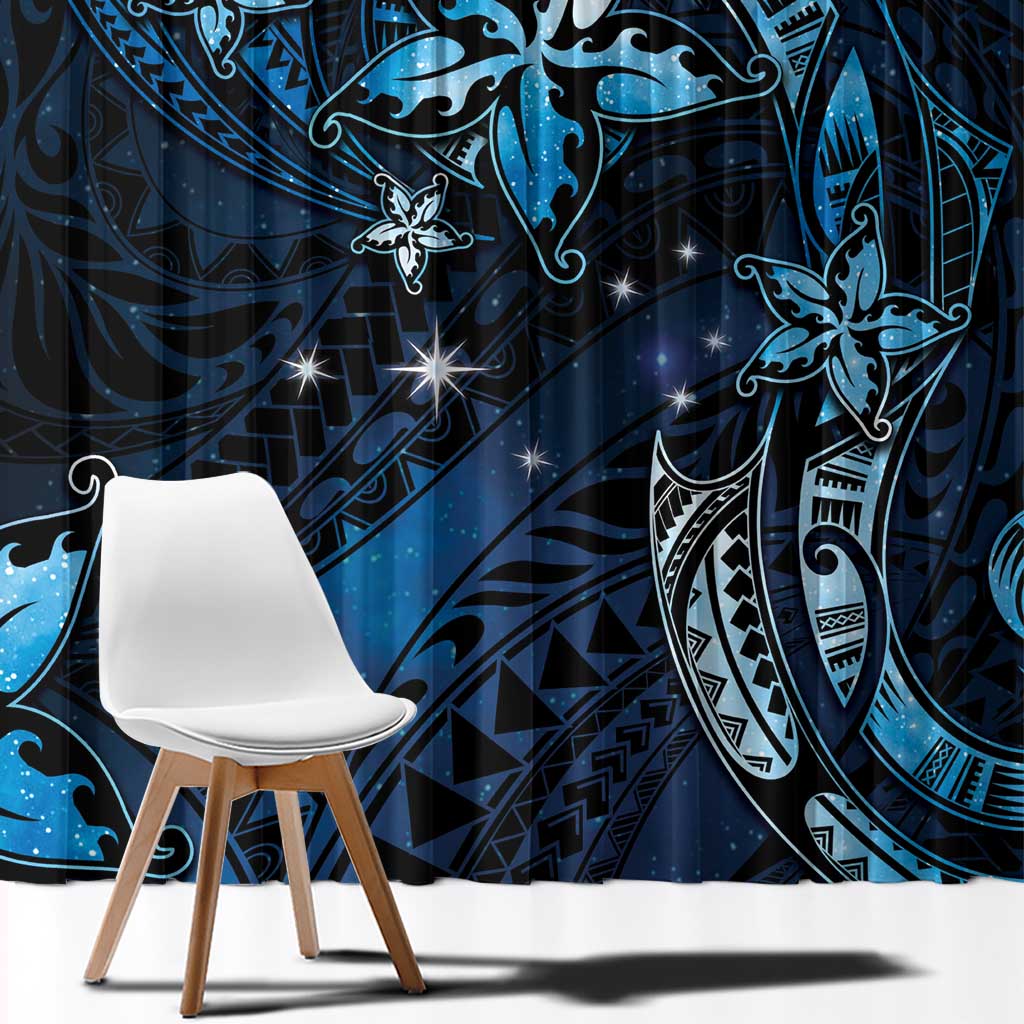 Hawaii Makahiki Season Window Curtain Floral Tribal Tattoo Blue Galaxy LT05 - Polynesian Pride
