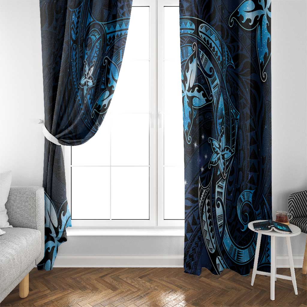 Hawaii Makahiki Season Window Curtain Floral Tribal Tattoo Blue Galaxy LT05 - Polynesian Pride