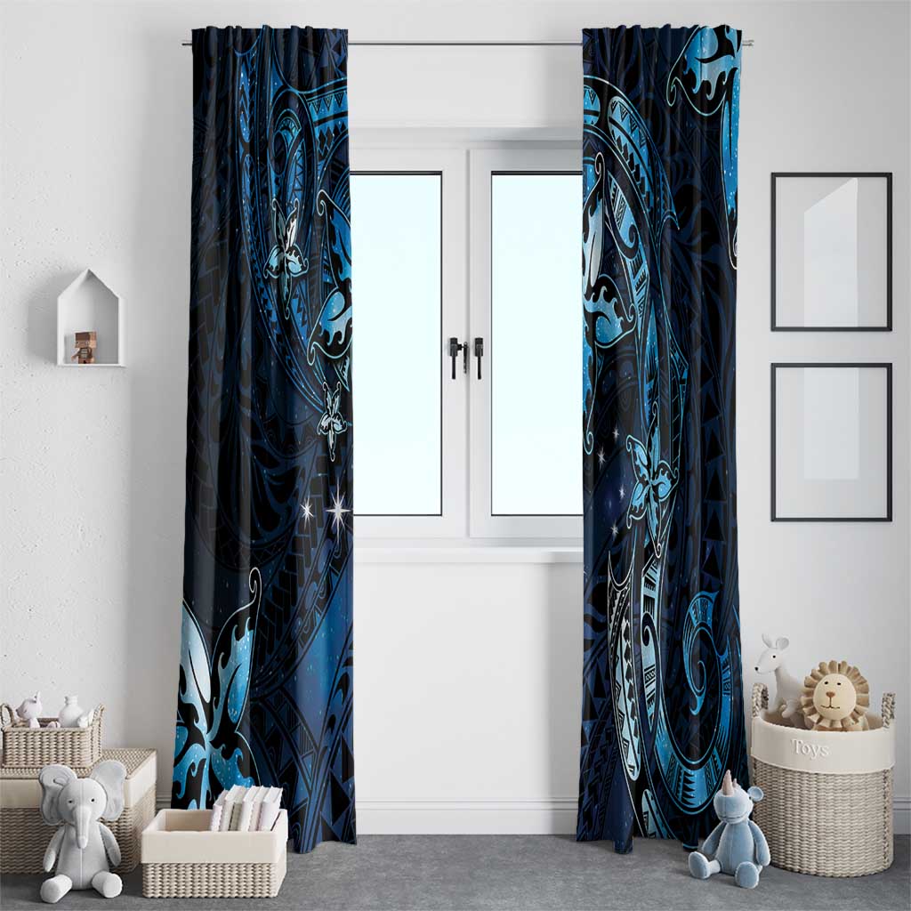 Hawaii Makahiki Season Window Curtain Floral Tribal Tattoo Blue Galaxy LT05 - Polynesian Pride