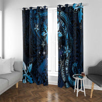 Hawaii Makahiki Season Window Curtain Floral Tribal Tattoo Blue Galaxy LT05 With Grommets Blue - Polynesian Pride