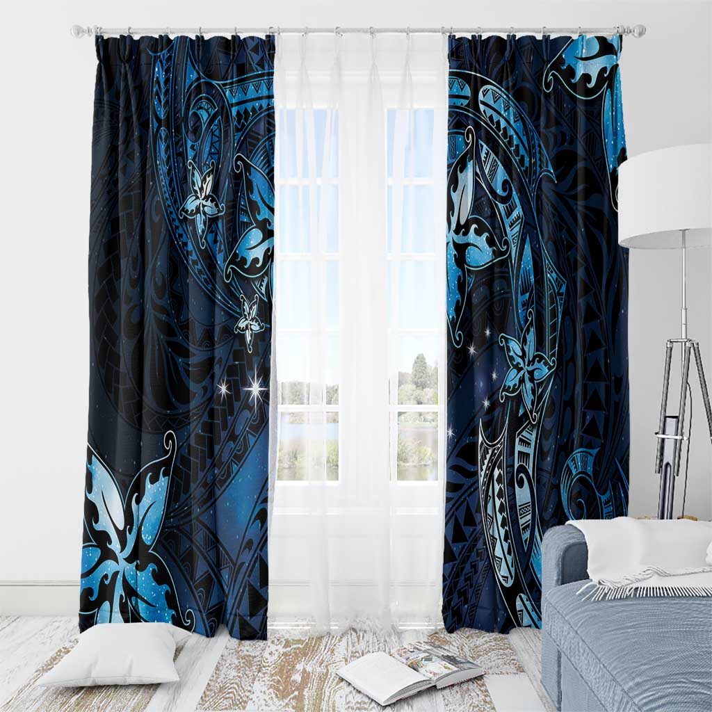 Hawaii Makahiki Season Window Curtain Floral Tribal Tattoo Blue Galaxy LT05 - Polynesian Pride
