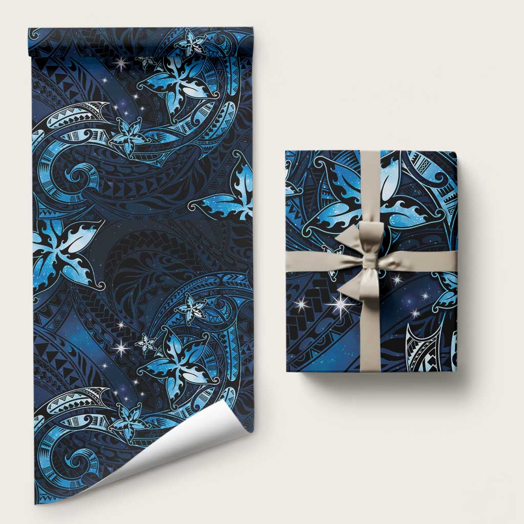 Hawaii Makahiki Season Wrapping Paper Floral Tribal Tattoo Blue Galaxy LT05 58" × 23" Blue - Polynesian Pride