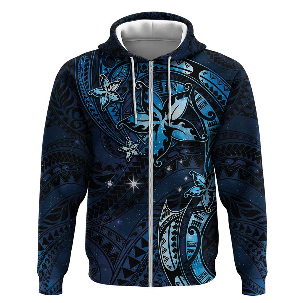 Hawaii Makahiki Season Zip Hoodie Floral Tribal Tattoo Blue Galaxy