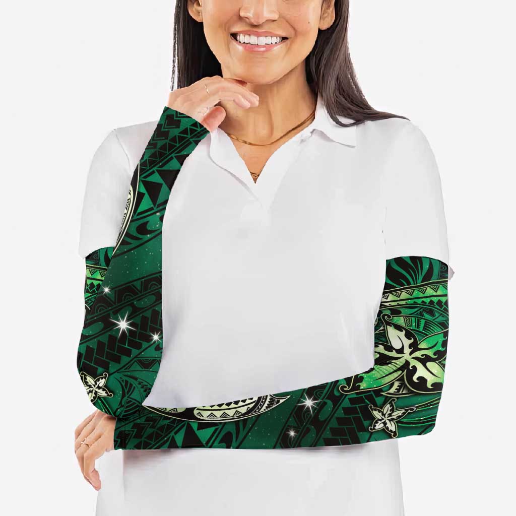 Hawaii Makahiki Season Arm Sleeves Floral Tribal Tattoo Green Galaxy - Polynesian Pride