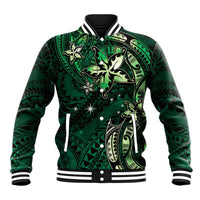 Hawaii Makahiki Season Baseball Jacket Floral Tribal Tattoo Green Galaxy
