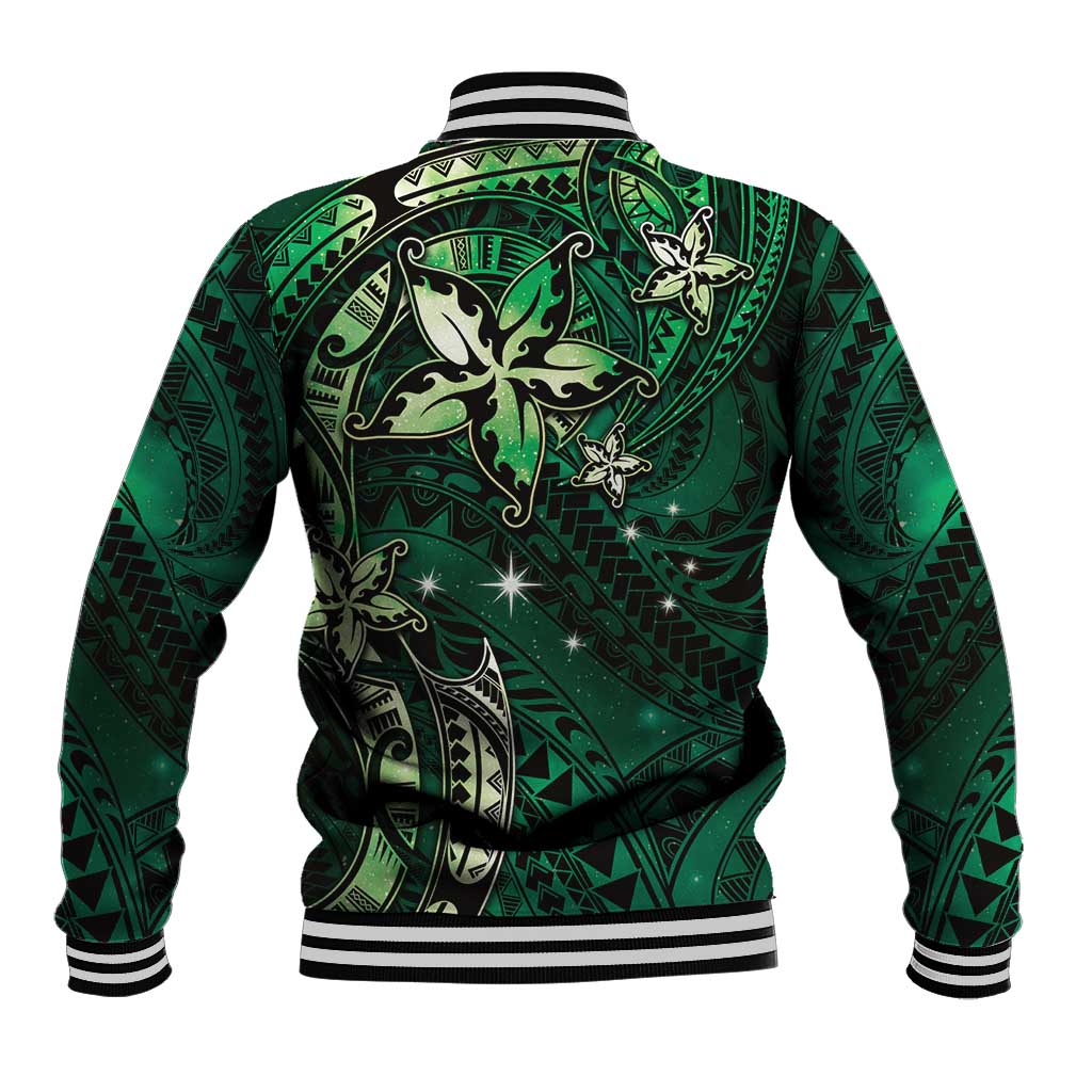 Hawaii Makahiki Season Baseball Jacket Floral Tribal Tattoo Green Galaxy