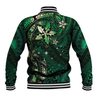 Hawaii Makahiki Season Baseball Jacket Floral Tribal Tattoo Green Galaxy