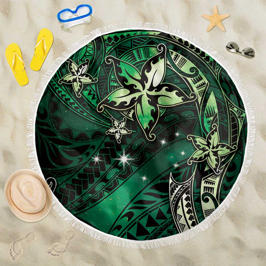Hawaii Makahiki Season Beach Blanket Floral Tribal Tattoo Green Galaxy LT05 One Size 150cm Green - Polynesian Pride