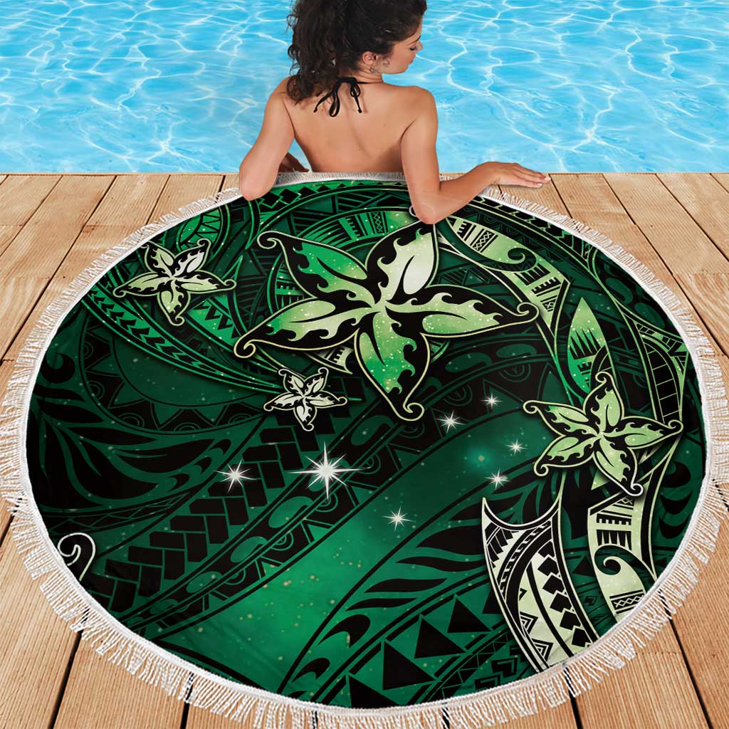 Hawaii Makahiki Season Beach Blanket Floral Tribal Tattoo Green Galaxy LT05 - Polynesian Pride