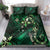 Hawaii Makahiki Season Bedding Set Floral Tribal Tattoo Green Galaxy