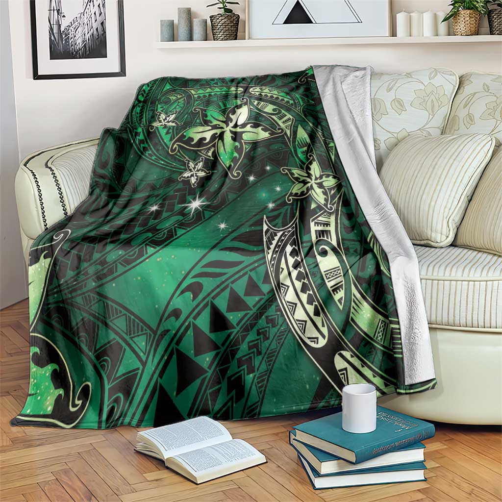Hawaii Makahiki Season Blanket Floral Tribal Tattoo Green Galaxy LT05 Green - Polynesian Pride