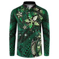 Hawaii Makahiki Season Button Sweatshirt Floral Tribal Tattoo Green Galaxy LT05 Green - Polynesian Pride