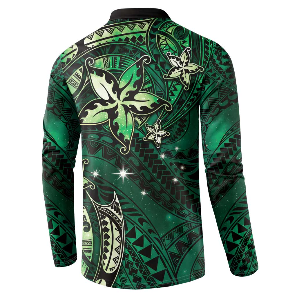 Hawaii Makahiki Season Button Sweatshirt Floral Tribal Tattoo Green Galaxy LT05 - Polynesian Pride