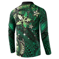 Hawaii Makahiki Season Button Sweatshirt Floral Tribal Tattoo Green Galaxy LT05 - Polynesian Pride
